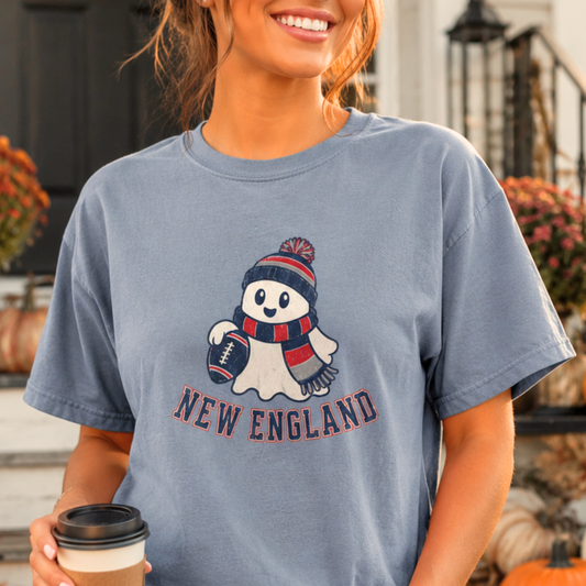New England Football Ghost Shirt - Cute Halloween Football Tee