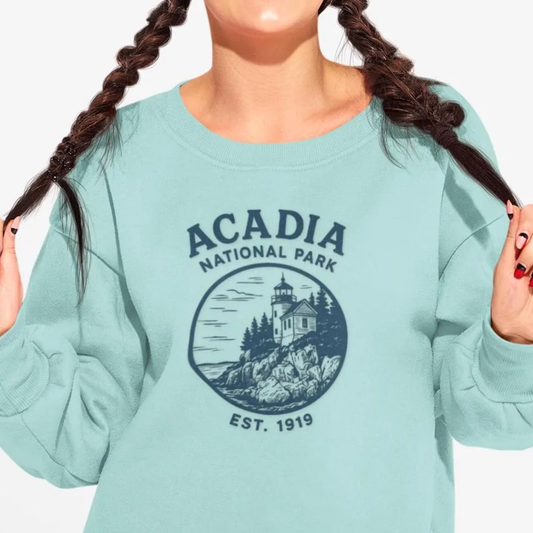 Acadia National Park Comfort Colors Sweatshirt — Vintage Lighthouse Scenic Crewneck