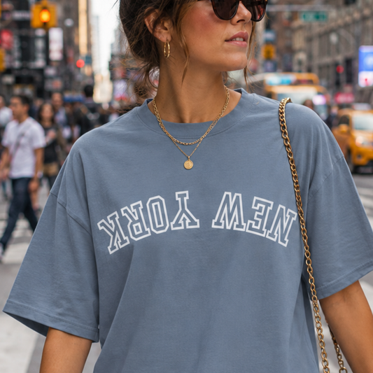 Comfort Colors shirt, upside down New York text