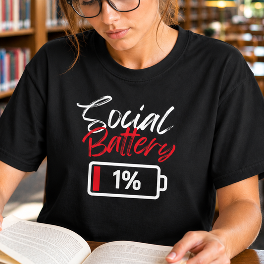 Social Battery 1% T-Shirt — Introvert Funny Graphic Tee