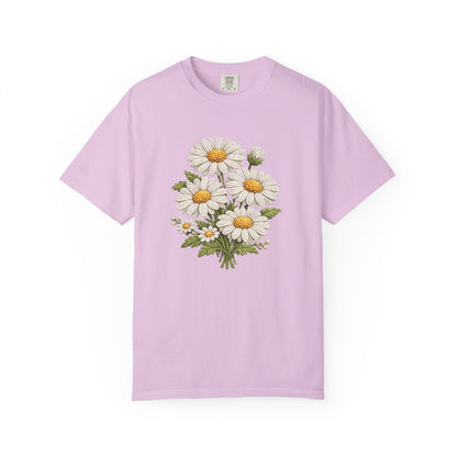 Faux Embroidered Daisy Shirt - Crochet Style Floral Tee - Comfort Colors