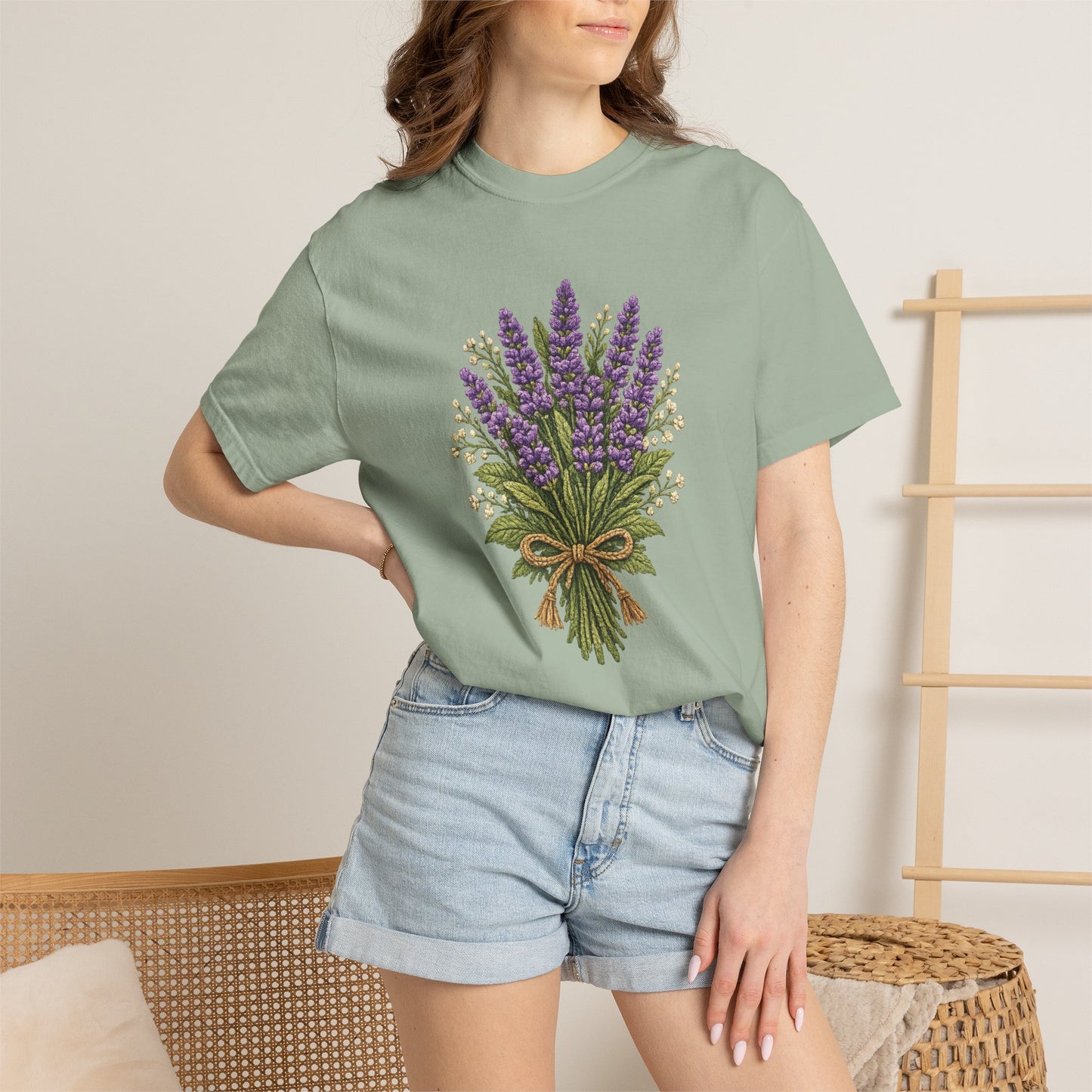 Lavender Bouquet T-shirt | Faux Embroidered Floral Tee