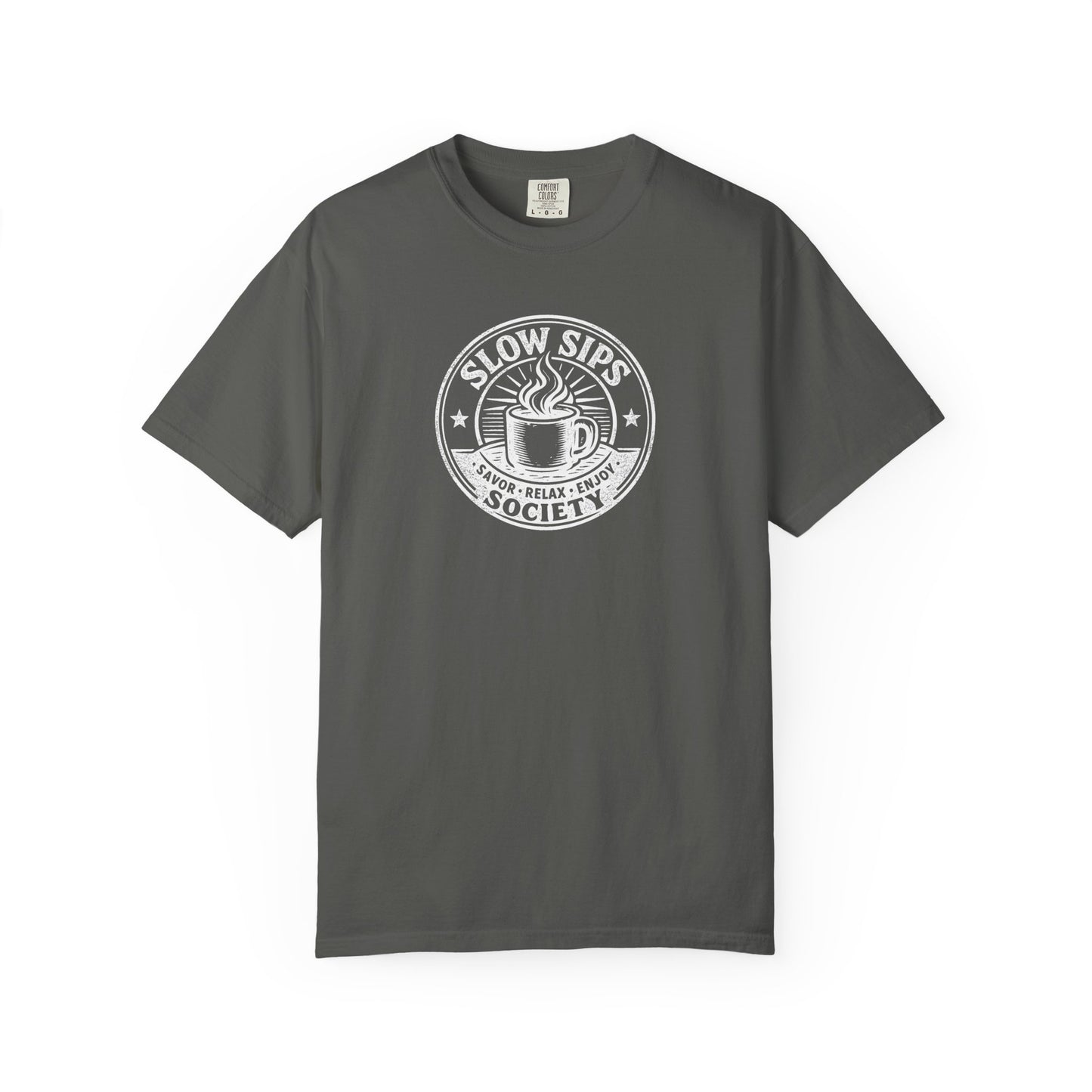 Slow Sips Society logo T-shirt | Coffee Club Shirt | Comfort Colors