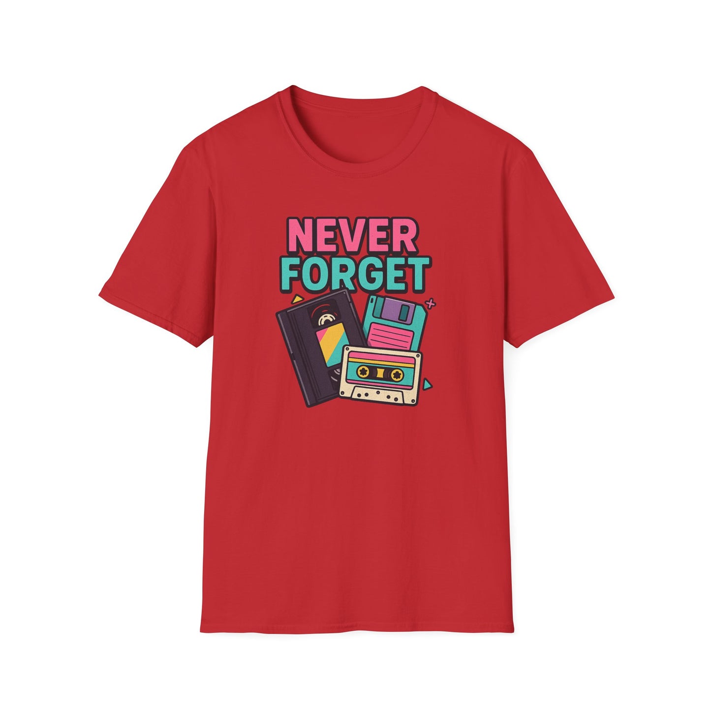 Vintage Tech 'Never Forget' T-Shirt — Retro Cassette, Floppy & Tape Design