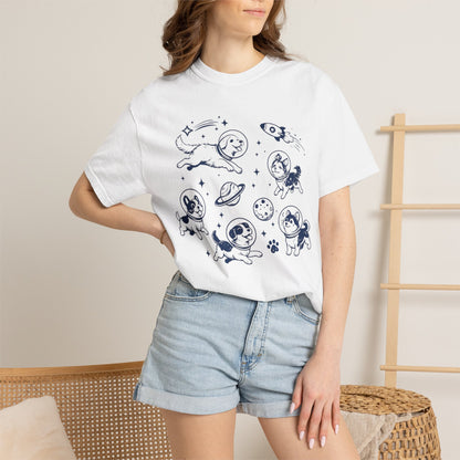 Dogs in Space Illustration T-shirt | Cute Astronaut Puppies, Planets & Rocket