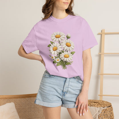 Faux Embroidered Daisy Shirt - Crochet Style Floral Tee - Comfort Colors