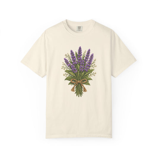 Lavender Bouquet T-shirt | Faux Embroidered Floral Tee