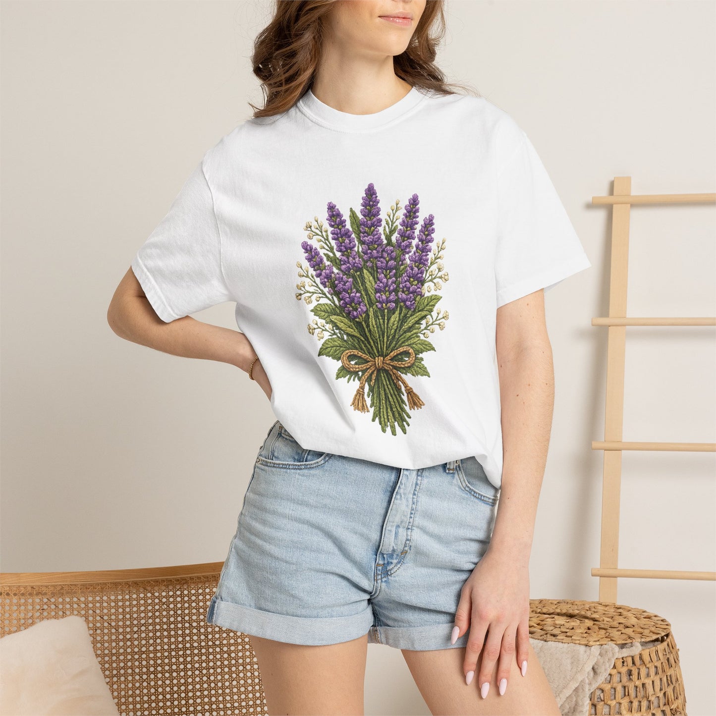 Lavender Bouquet T-shirt | Faux Embroidered Floral Tee