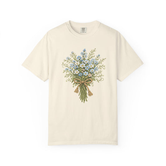 Forget Me Not Faux Embroidered Shirt, Crochet Style Floral Tee