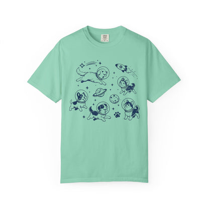 Dogs in Space Illustration T-shirt | Cute Astronaut Puppies, Planets & Rocket