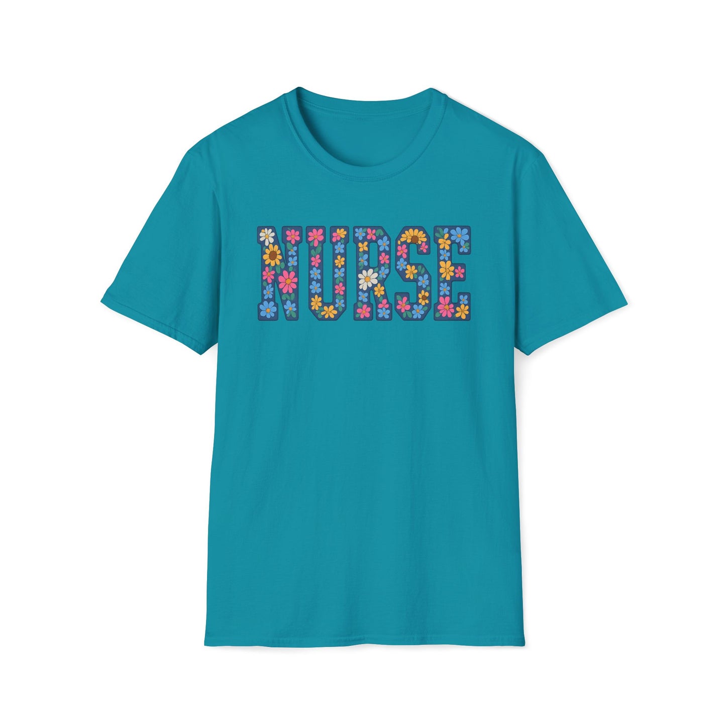 Nurse Floral Graphic T-Shirt — Retro Flower Pattern Medical Tee