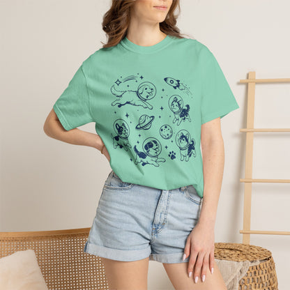 Dogs in Space Illustration T-shirt | Cute Astronaut Puppies, Planets & Rocket
