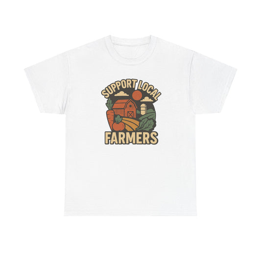 Support Local Farmers T-Shirt — Vintage Farm Illustration Tee for Agri-Lovers & Farmers Market Fans