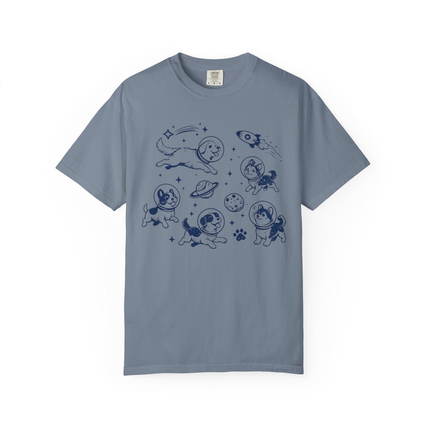 Dogs in Space Illustration T-shirt | Cute Astronaut Puppies, Planets & Rocket