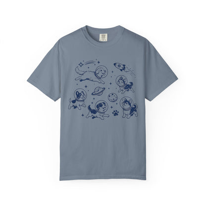 Dogs in Space Illustration T-shirt | Cute Astronaut Puppies, Planets & Rocket