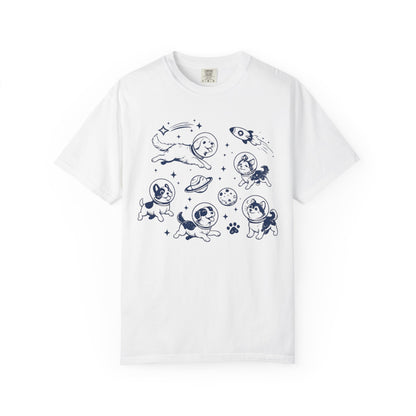 Dogs in Space Illustration T-shirt | Cute Astronaut Puppies, Planets & Rocket
