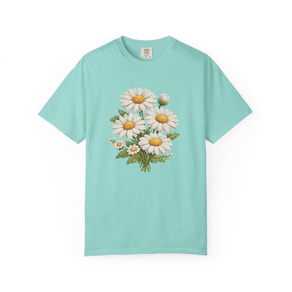 Faux Embroidered Daisy Shirt - Crochet Style Floral Tee - Comfort Colors