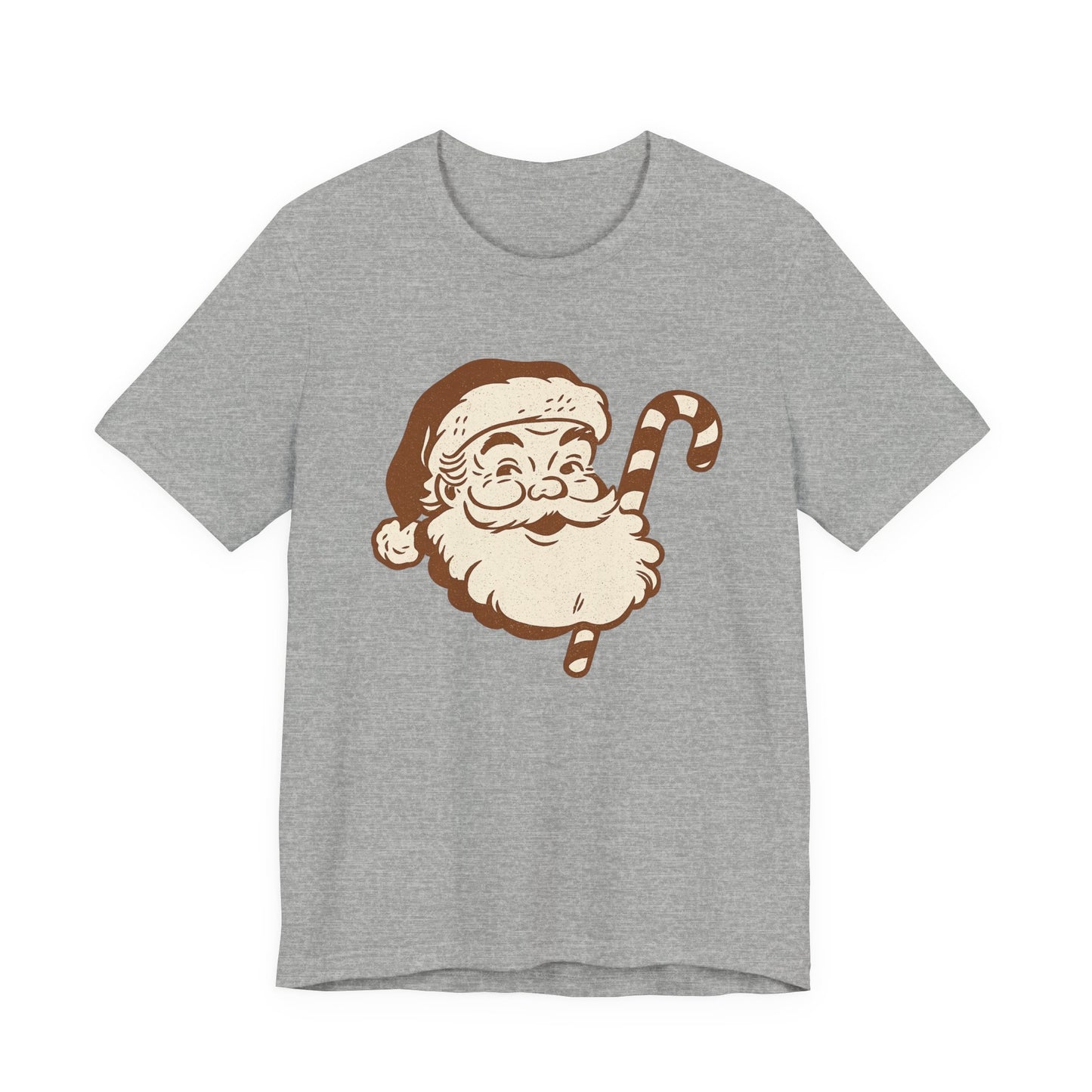 Vintage Santa Face T-Shirt — Retro Christmas Candy Cane Tee