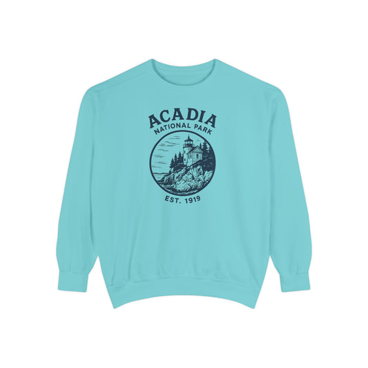 Acadia National Park Comfort Colors Sweatshirt — Vintage Lighthouse Scenic Crewneck