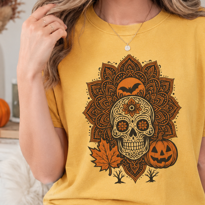 Sugar Skull Mandalas Shirt : Skull Halloween Tee Comfort Colors