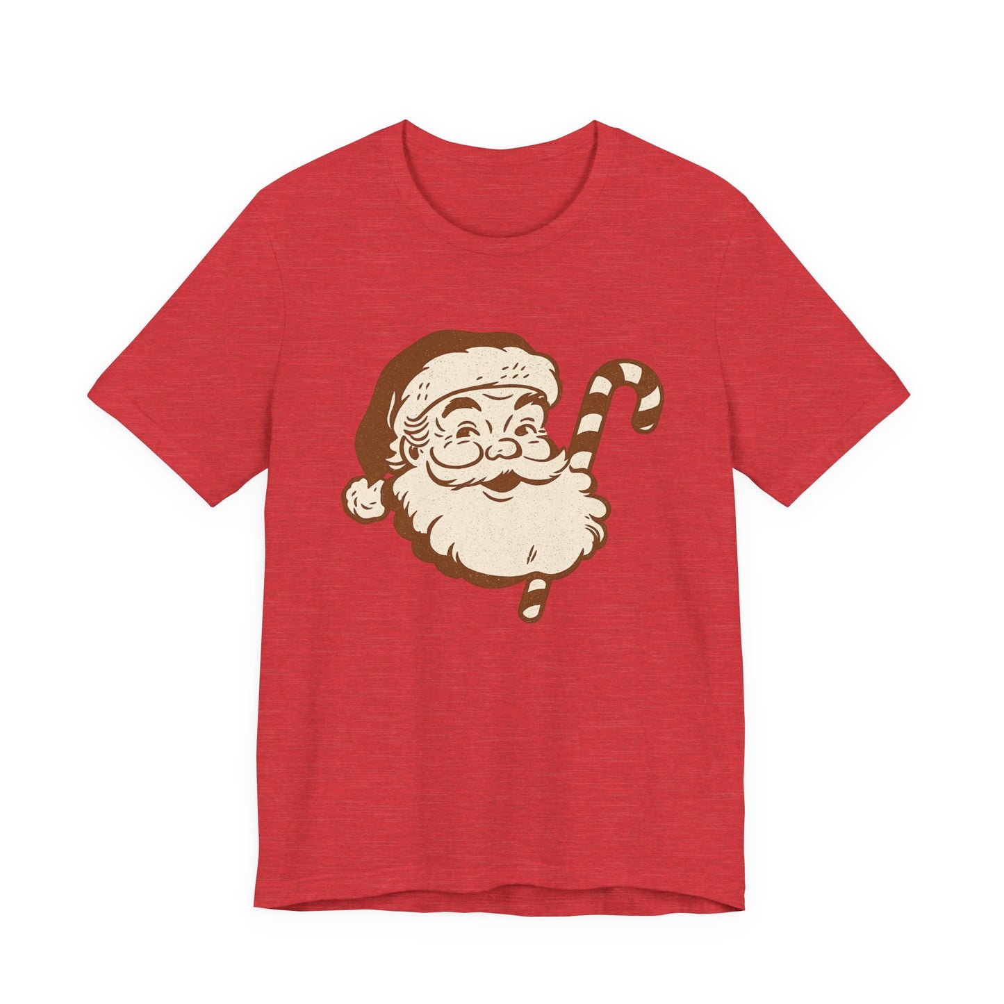 Vintage Santa Face T-Shirt — Retro Christmas Candy Cane Tee