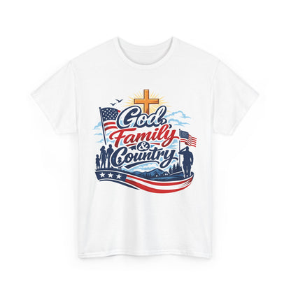 God Family and Country Tee | Patriotic Cross American Flag Shirt