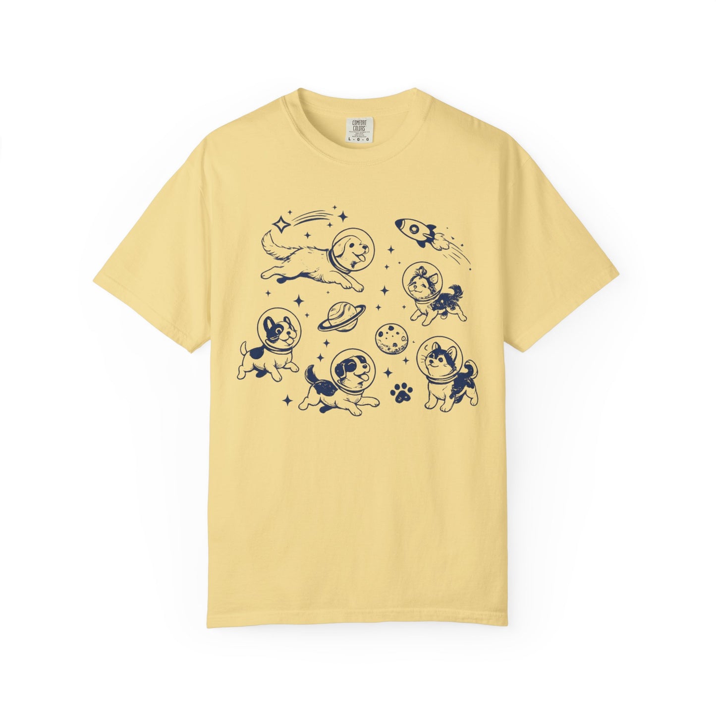 Dogs in Space Illustration T-shirt | Cute Astronaut Puppies, Planets & Rocket