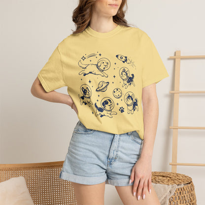 Dogs in Space Illustration T-shirt | Cute Astronaut Puppies, Planets & Rocket