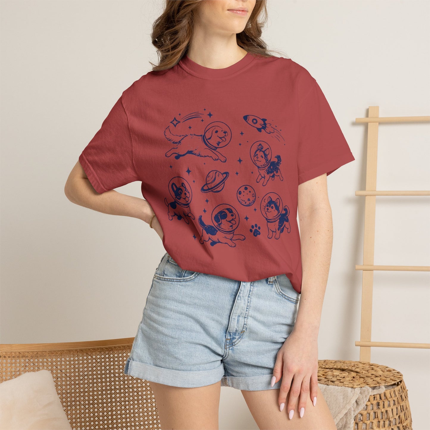 Dogs in Space Illustration T-shirt | Cute Astronaut Puppies, Planets & Rocket
