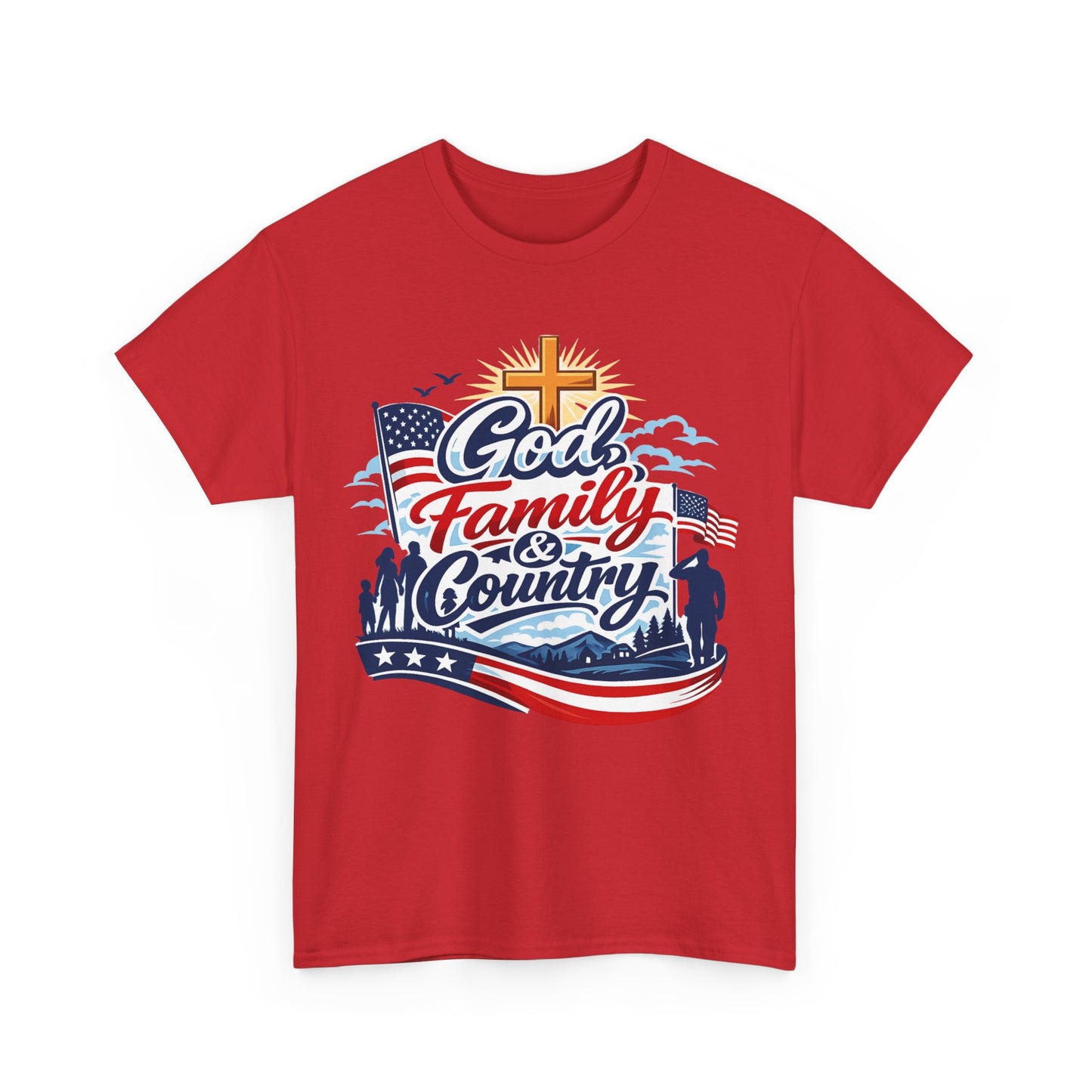 God Family and Country Tee | Patriotic Cross American Flag Shirt