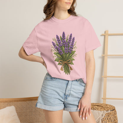 Lavender Bouquet T-shirt | Faux Embroidered Floral Tee