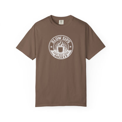 Slow Sips Society logo T-shirt | Coffee Club Shirt | Comfort Colors