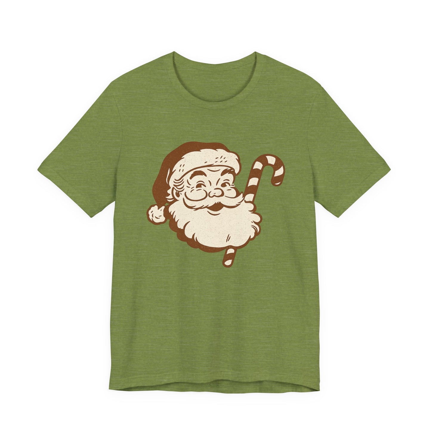 Vintage Santa Face T-Shirt — Retro Christmas Candy Cane Tee