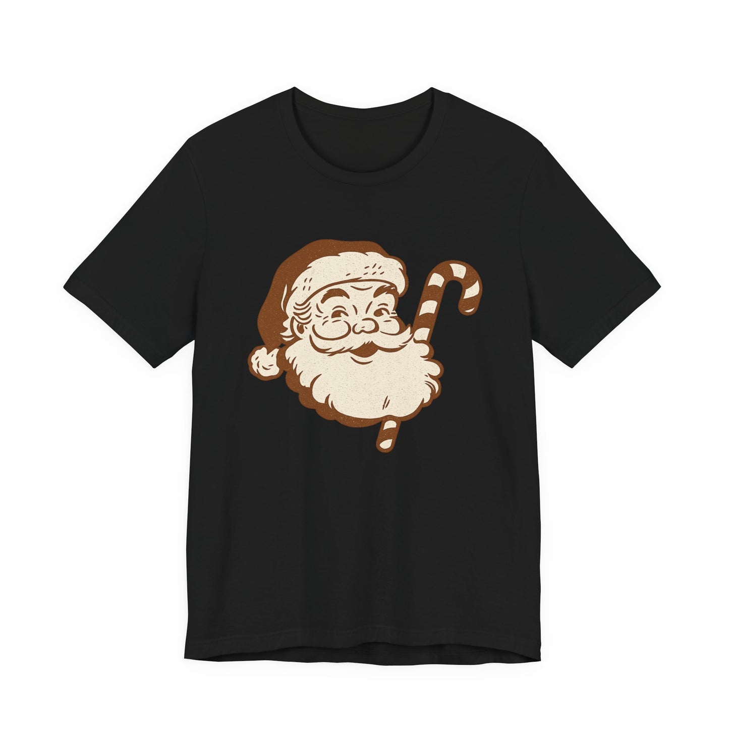 Vintage Santa Face T-Shirt — Retro Christmas Candy Cane Tee