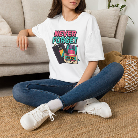 Vintage Tech 'Never Forget' T-Shirt — Retro Cassette, Floppy & Tape Design