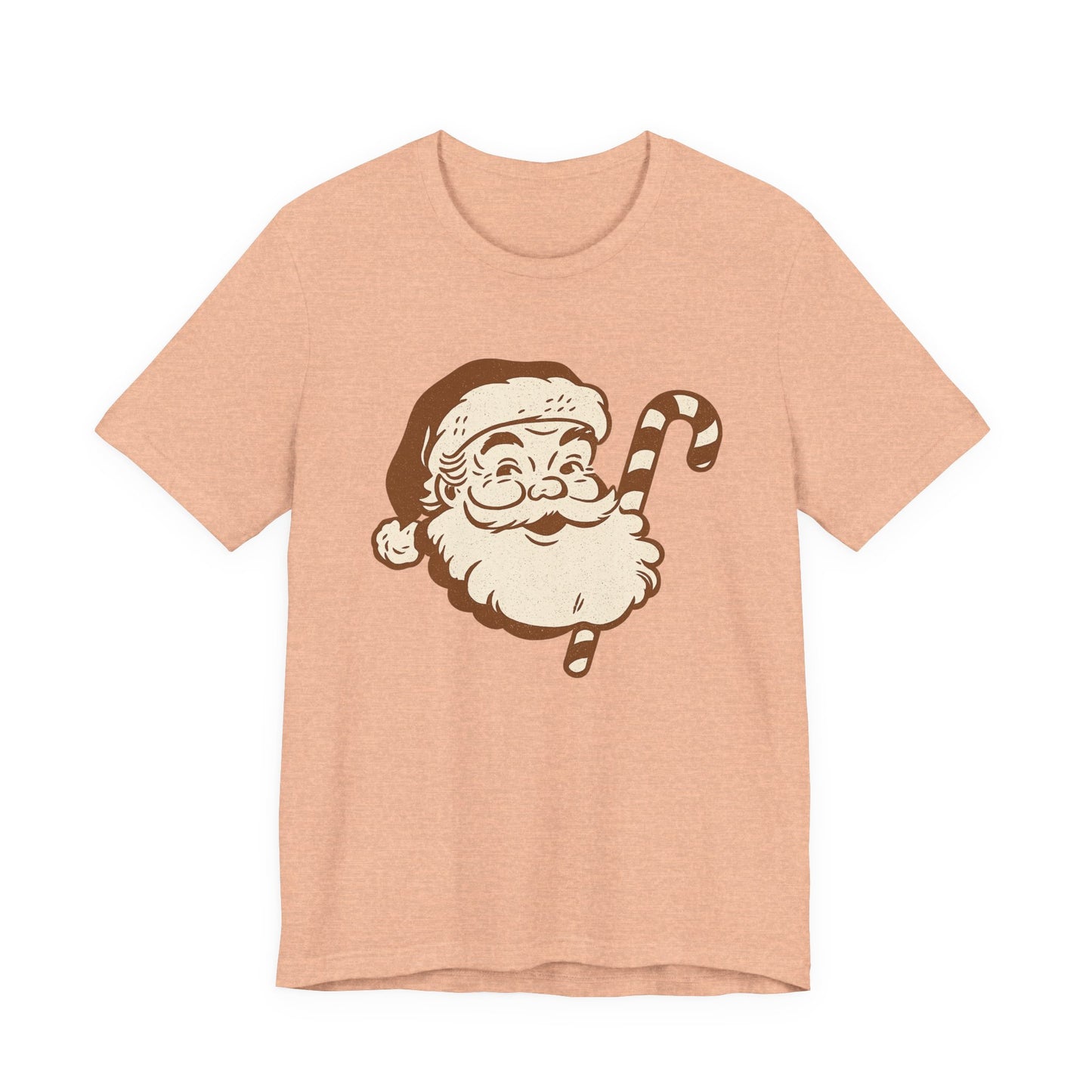 Vintage Santa Face T-Shirt — Retro Christmas Candy Cane Tee