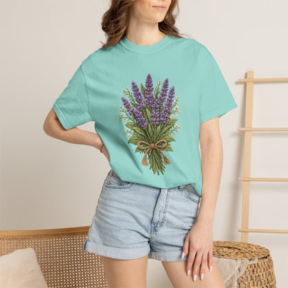 Lavender Bouquet T-shirt | Faux Embroidered Floral Tee