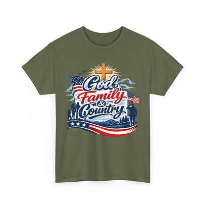 God Family and Country Tee | Patriotic Cross American Flag Shirt