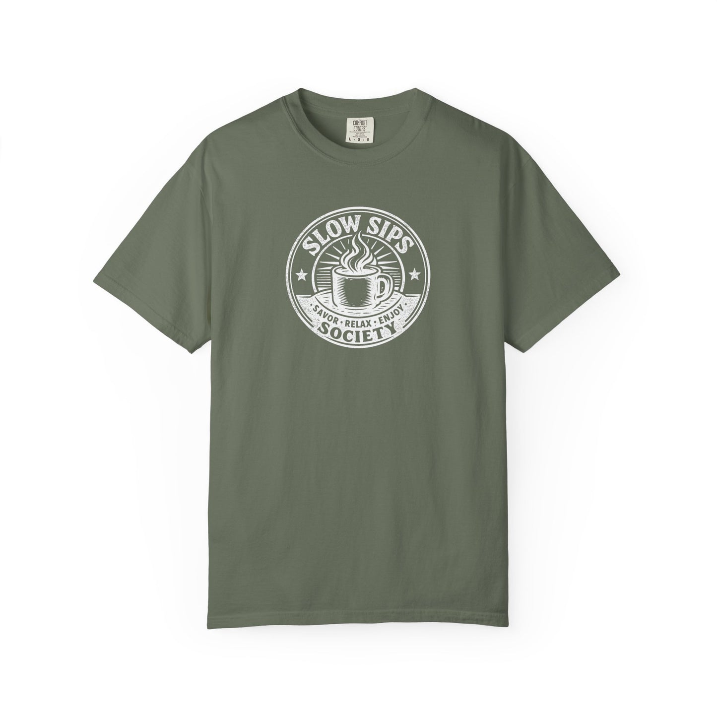 Slow Sips Society logo T-shirt | Coffee Club Shirt | Comfort Colors