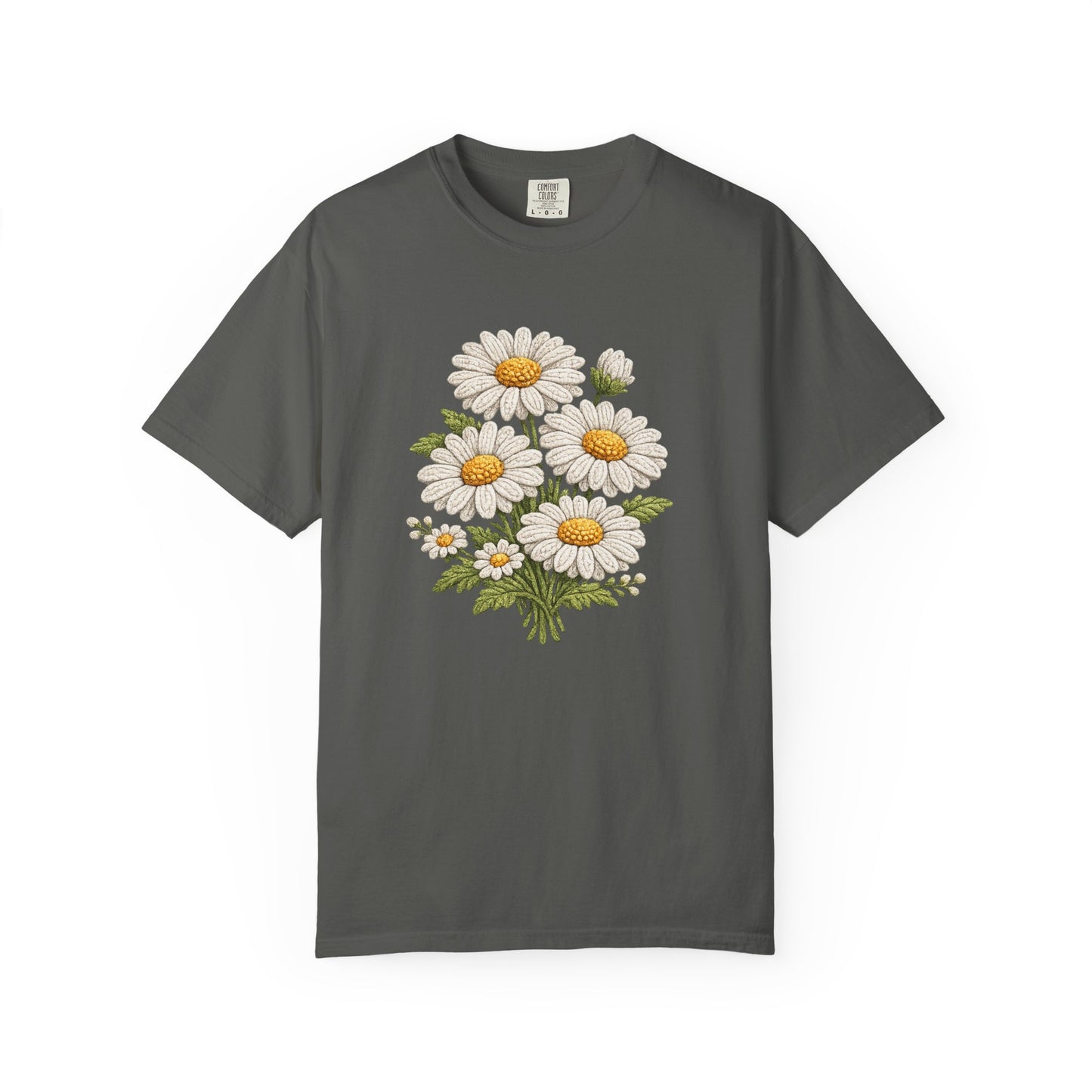 Faux Embroidered Daisy Shirt - Crochet Style Floral Tee - Comfort Colors