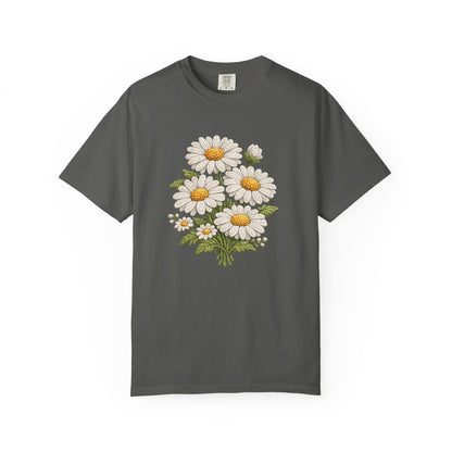 Faux Embroidered Daisy Shirt - Crochet Style Floral Tee - Comfort Colors