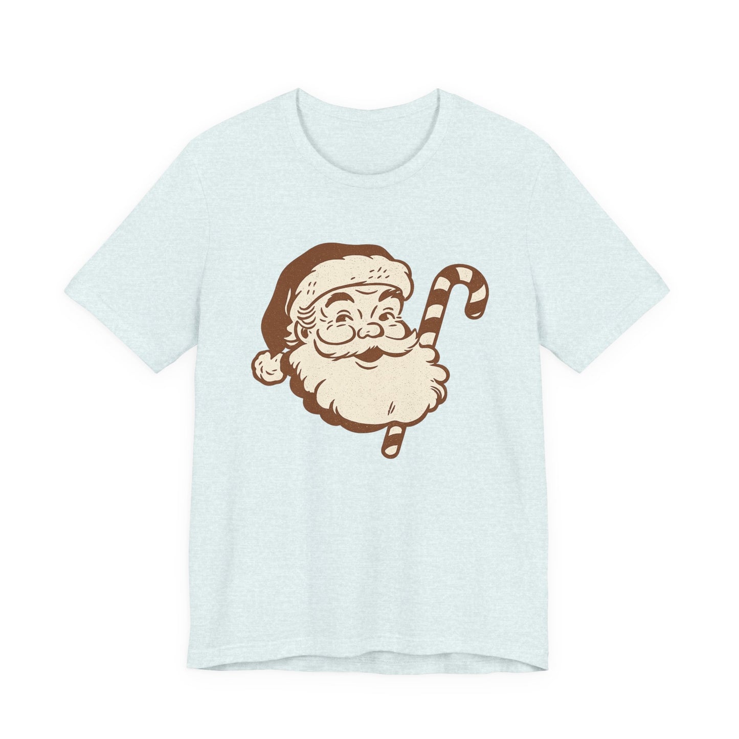 Vintage Santa Face T-Shirt — Retro Christmas Candy Cane Tee