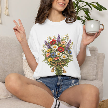 Wildflower Bouquet T-shirt | Crochet Style Floral Tee