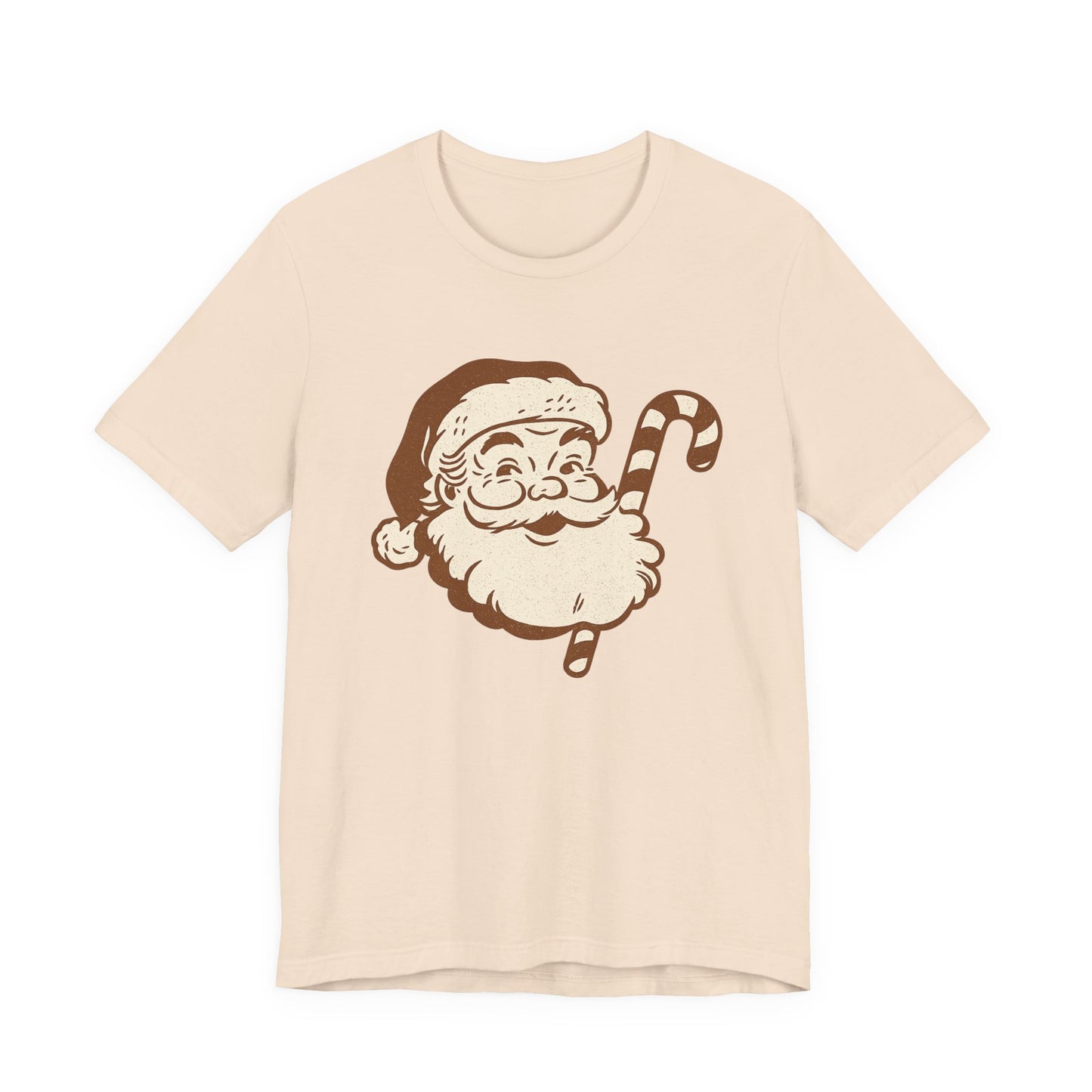 Vintage Santa Face T-Shirt — Retro Christmas Candy Cane Tee
