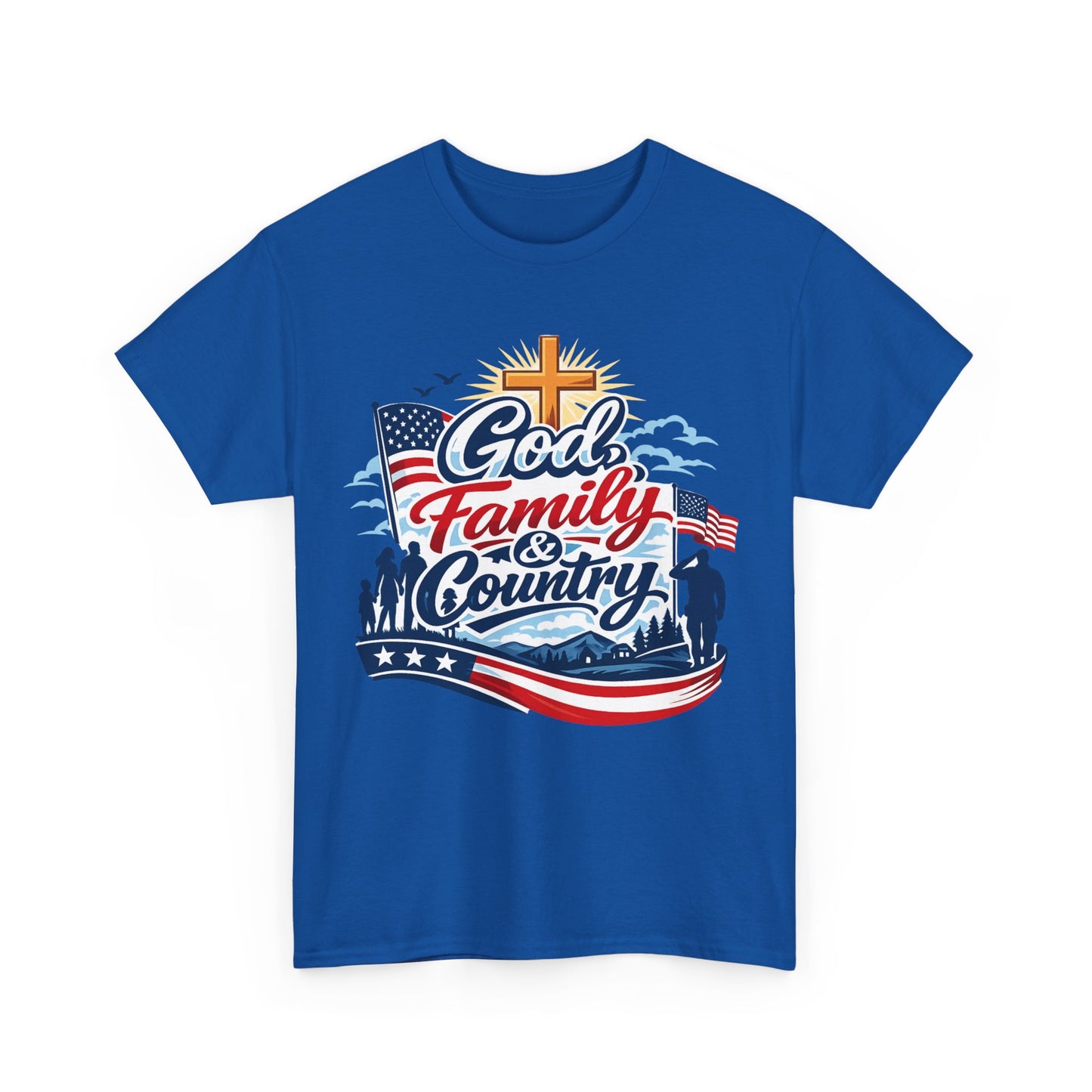 God Family and Country Tee | Patriotic Cross American Flag Shirt