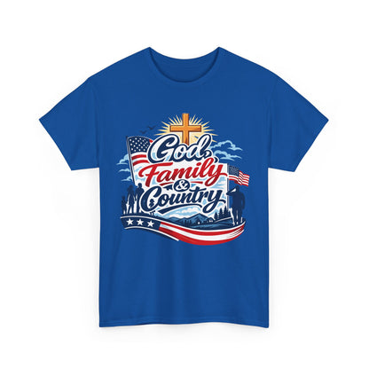 God Family and Country Tee | Patriotic Cross American Flag Shirt