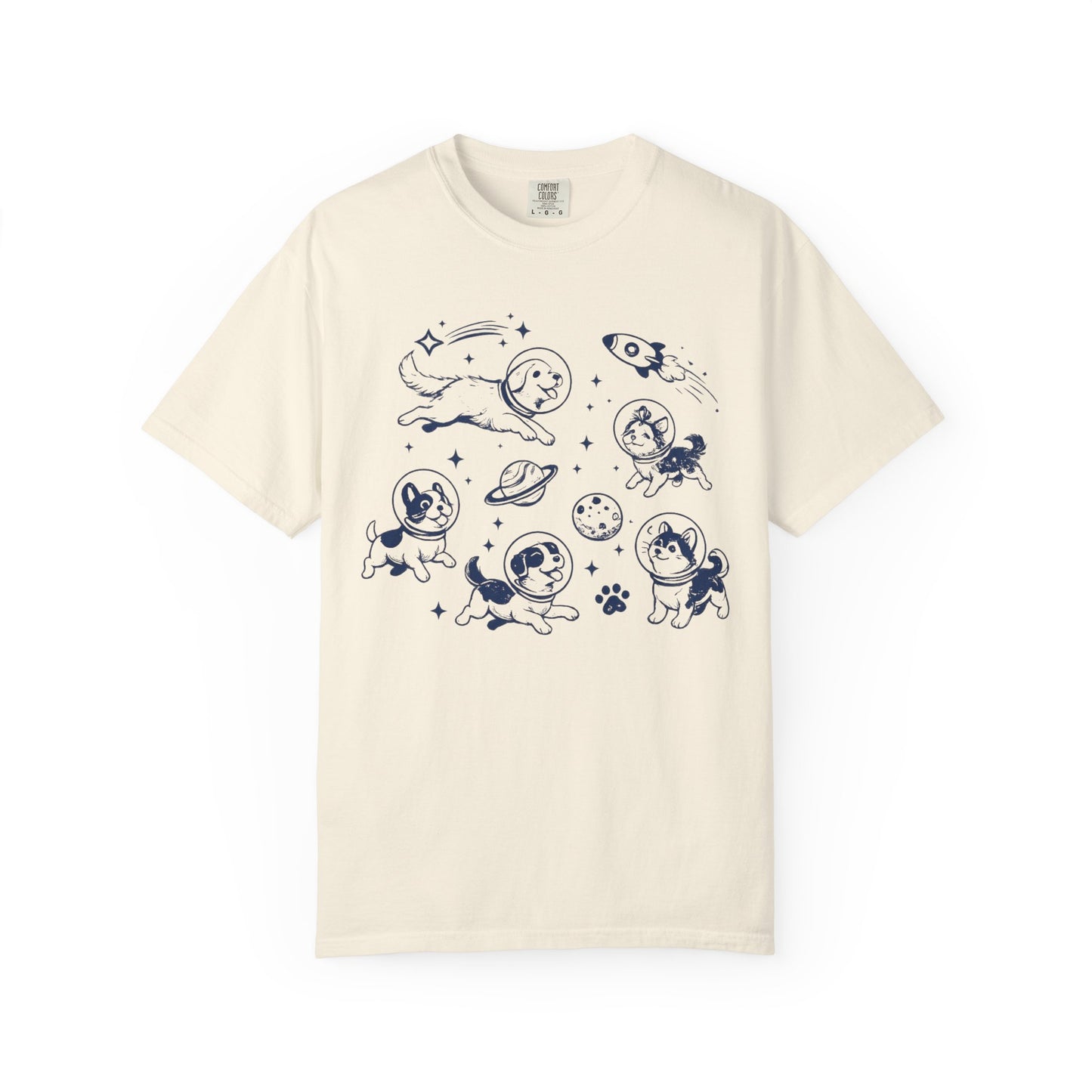Dogs in Space Illustration T-shirt | Cute Astronaut Puppies, Planets & Rocket