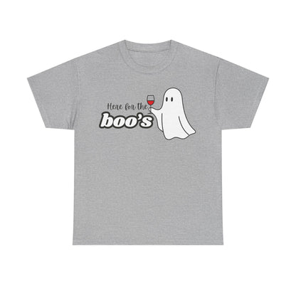 Here for the Boo's Shirt - Halloween Wine & Ghost T-Shirt