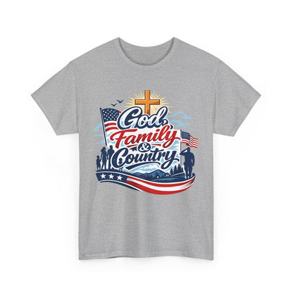 God Family and Country Tee | Patriotic Cross American Flag Shirt