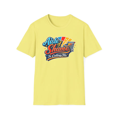 Aisle of Shame Is Calling Me T-Shirt | Grocery Cart Retro Typography